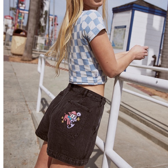 OBEY Baby Lamb High Waisted Womens Denim Shorts NWT - Picture 1 of 6